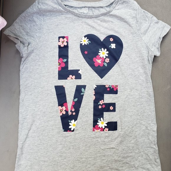 Carter's Kids Girls100% Cotton  LOVE Tee  Gray  Size 12 - Picture 1 of 5